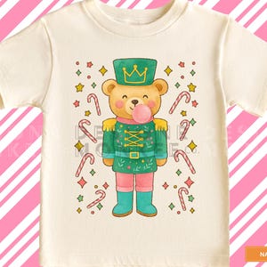 Kids Christmas Shirt Nutcracker Teddy Bear Sweatshirt Girls Cute Bear Holiday Photos Tee For Toddler Gift Youth Retro Christmas Morning Top