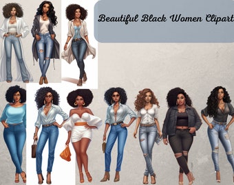 Denim Girls Clipart, Fashion Girls Clipart Bundle, Curvy Girl Clipart, Natural Hair Clipart, Afro Girls Clipart, Plus Size, Size Inclusive