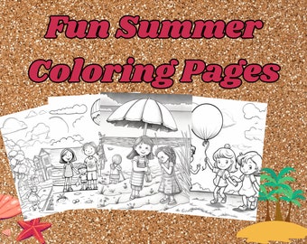 Páginas para colorear de verano, verano divertido para colorear, página imprimible para colorear para niños, ilustraciones temáticas de verano para colorear