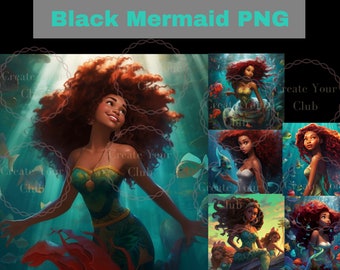 Black Ariel Little PNG File Digital Sublimation PNGs, Wrap Download, Empowerment, Black Mermaid PNG, Black Girl Magic, Black Girl Mermaid SVG