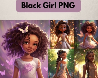Black Little Girl PNG, Black Girl Clipart Bundle, Little Black Princess PNG, Black Girl Clipart, Messy Bun, Black Girl Fairy Fantasy PNG