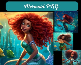 Sirena negra Ariel Archivo PNG Sublimación digital PNGs, Descarga de envoltura, Empoderamiento, Sirena negra PNG, Magia de niña negra, Sirena de niña negra