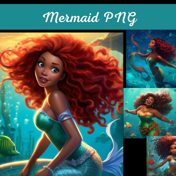 Black Mermaid Ariel PNG File Digital Sublimation PNGs, Wrap Download, Empowerment, Black Mermaid PNG, Black Girl Magic, Black Girl Mermaid