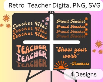 RETRO TEACHER SVG Bundle, School Svg, Teach Svg, Back to School Svg, Teacher Gift Svg, Teacher Shirt Svg, Cut Files for Cricut, Teacher quote