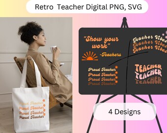 Retro Teacher PNG / Texto ondulado SVG, Boho Teacher Png, Teacher Designs, Cute Teacher Svg, Groovy Teacher Shirt, Enseñanza PNG para sublimación