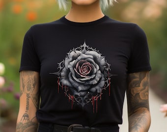 Black Rose Shirt, Black Rose Flower t shirt, Gothic Rose Shirt, Black Rose T-shirt, Halloween Black Rose Shirt