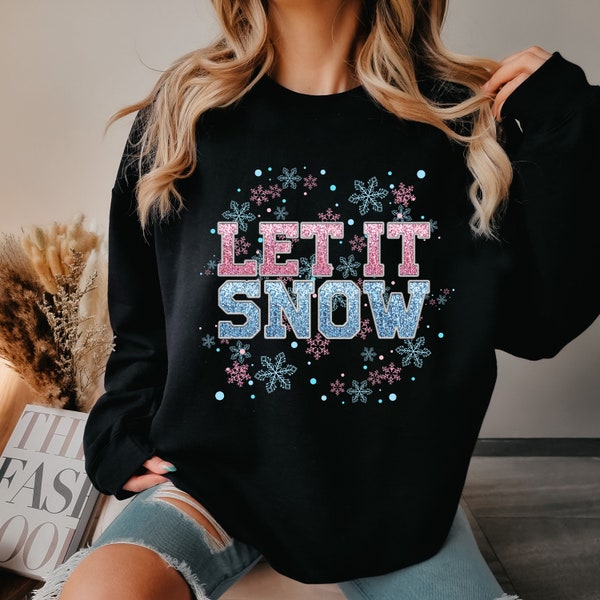 Let It Snow Sweatshirt, Snowflakes Pullover, Let It Snow Crew Neck, Pink Blue Snowflakes Graphic Sweater