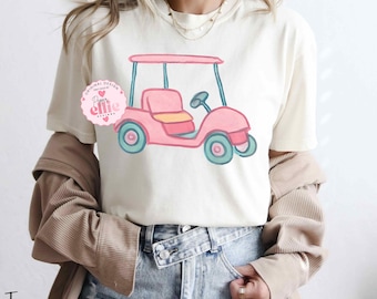 Pink Golf Cart T-Shirt, Ladies Watercolor Golf Cart tee, Golf Life Shirt
