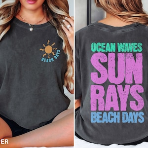Ocean Waves Sun Rays Beach Days Shirt,Front Pocket Design Sun Back Design, Summertime T-shirt, Beach Vibes Comfort Colors Shirt