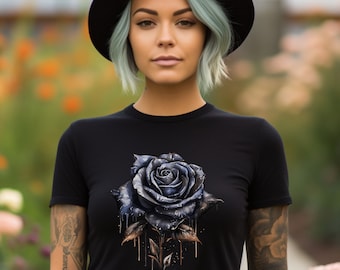 Black Rose Shirt, Black Rose Flower t shirt, Gothic Rose Shirt, Black Rose T-shirt, Halloween Black Rose Shirt