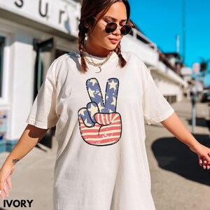 4th Of July Retro Peace Sign Stars and Stripes Graphic Tee, Independence Day American Flag Peace Sign Shirt, Comfort Colors Tshirt