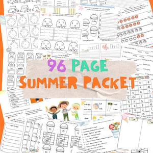 Puede incluir: Un paquete de actividades de verano colorido de 96 páginas para niños. El paquete incluye hojas de trabajo, páginas para colorear y juegos. Las páginas presentan una variedad de temas de verano, como acampar, nadar y la playa. El paquete es perfecto para mantener a los niños entretenidos y aprendiendo durante los meses de verano.