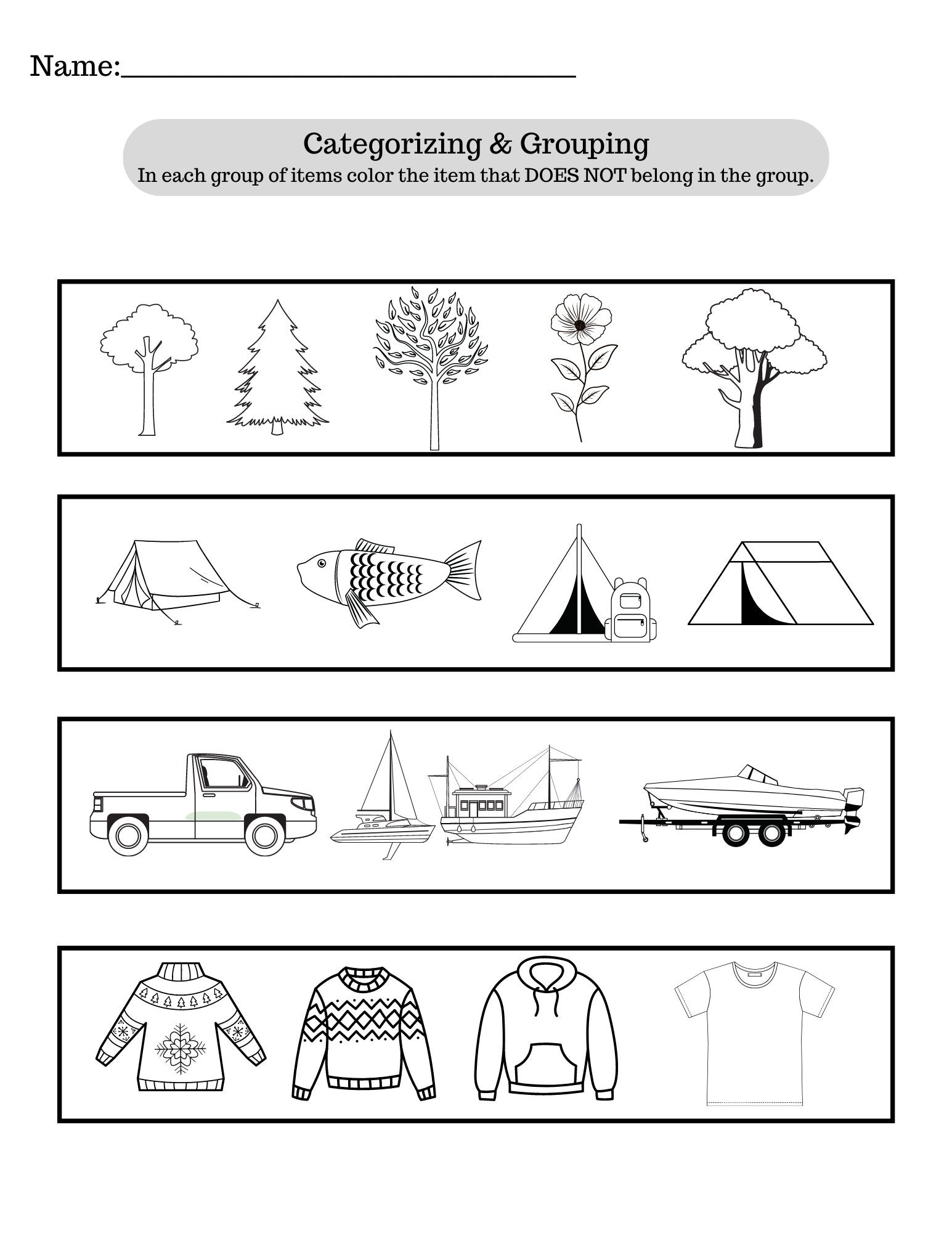 Kindergarten 1st Grade Categorizing Grouping Identifying Worksheet ...
