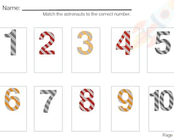 Przedszkole, Przedszkole, Zerówka Astronauta Liczenie i Dopasowywanie Astronauta