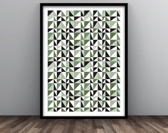 Graphic Wall Art | African Inspired | Retro Wall Art | Abstract Green Triangles | Mid Century Modern | Digital Download