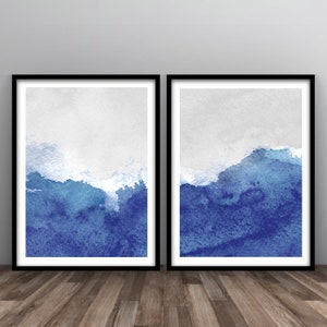 Watercolor Ocean Wave Wall Art Instant Digital Download Two Panel Set