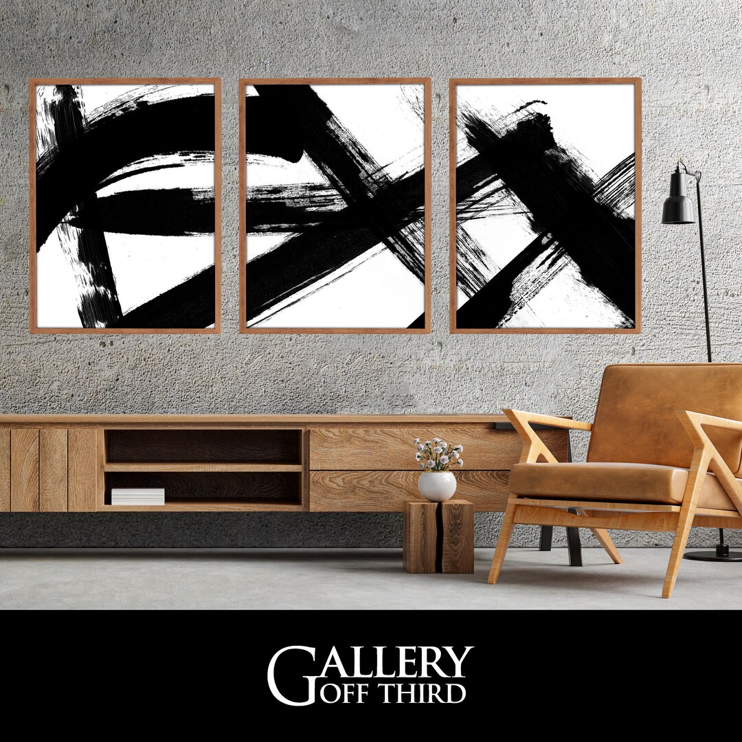 Brush Stroke Wall Art Modern Black and White Print Minimal Abstract ...