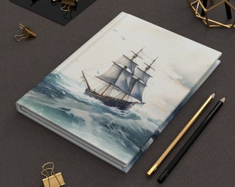 Cuaderno de tapa dura mate, patrón de barco