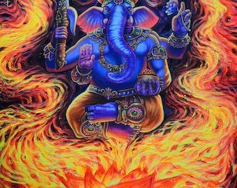 UV tapestry with Ganesh print and batik