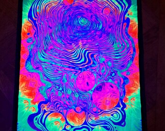 UV abstraction tapestry with eye and mushrooms