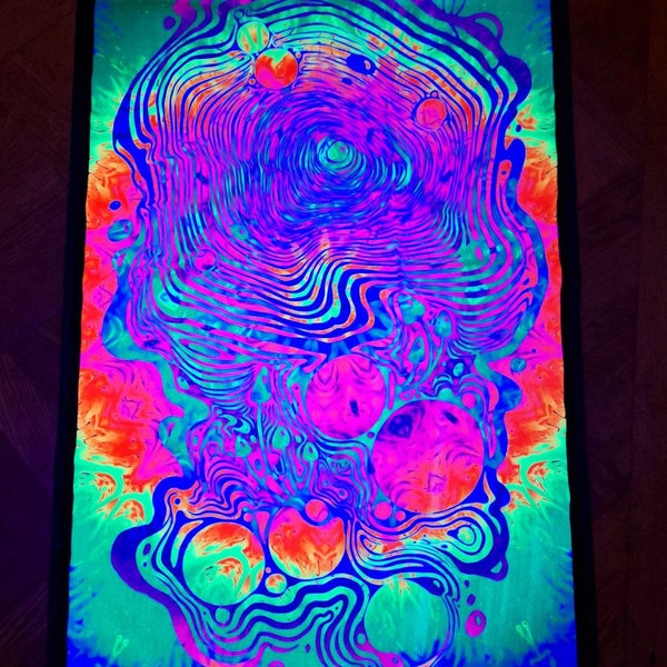 UV abstraction tapestry with eye and mushrooms