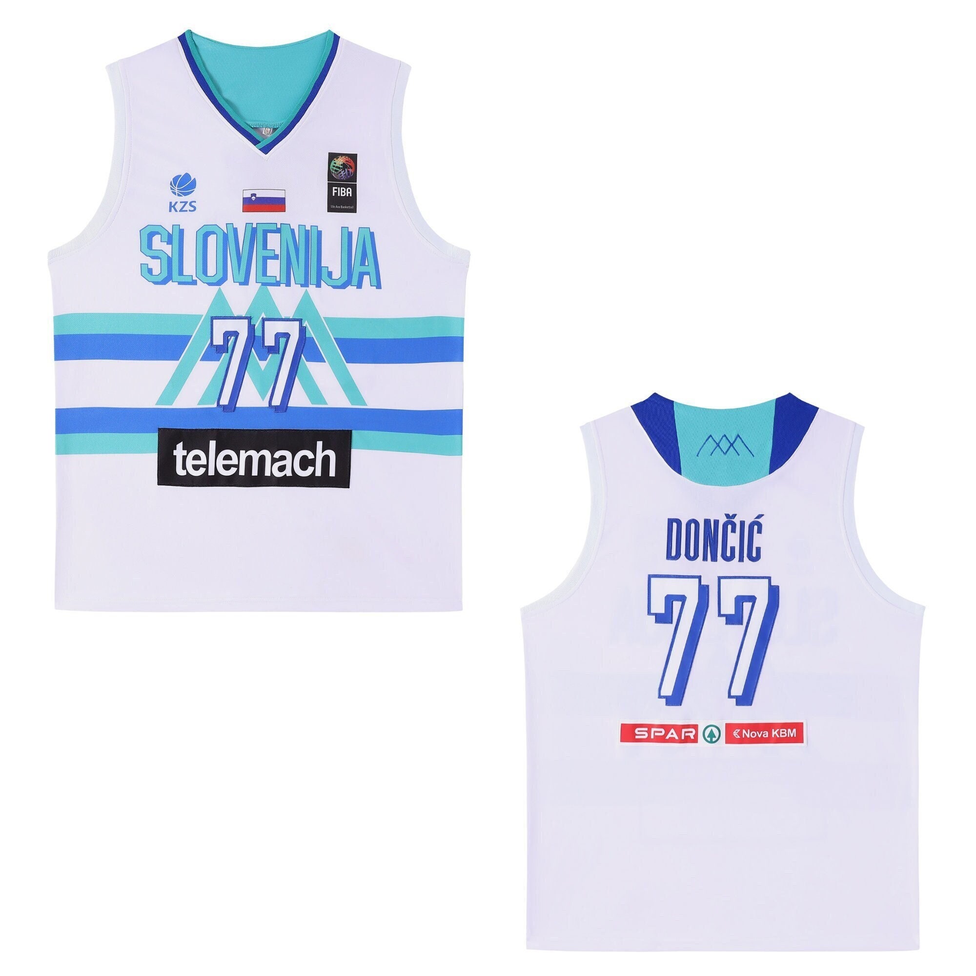 Throwback Doncic #77 Team Slovenija Basketball Jerseys White Top Sewn Custom Names;Any Size;Luka Jersey