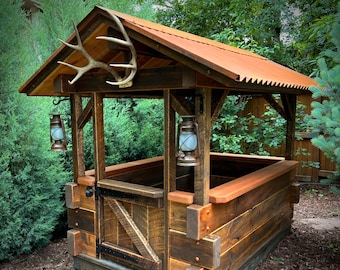 Kids Rustic Timber Frame Playhouse with Antlers and Hand Forged Hinges, 2-8 Years Old, Hand Made, Real Timber, Fully Assembled