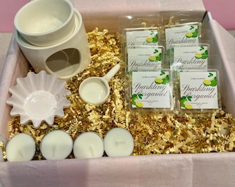 White Ceramic Wax Burner Gift Set with Soy Wax Melts – Modern Home Fragrance