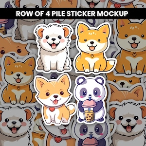 Row of 4 Sticker Pile Mockup, Sticker Mockup, Multiple, Decal Mockup, Die Cut Sticker Mockup, Photoshop Template, PSD Template, Smart Object