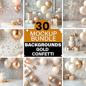 30 Digital Backgrounds, Mockup Bundle, Add Your Own Products, Digital Background Mockup Gold Photography, Flat lay, party, wedding, birthday