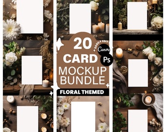 20 Floral Greeting Card Mockup Bundle 5x7 |Canva Template | Invite Mock up, Stationary Card Wedding Baby Shower Invitation Thank You Mockups