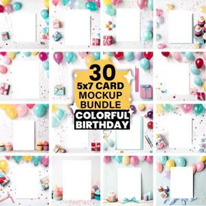 Pacchetto di mockup di biglietti d'auguri da 30 inviti, mockup di invito 5x7, biglietto per feste colorato, biglietto di invito per baby shower, mockup di biglietti di ringraziamento, PNG