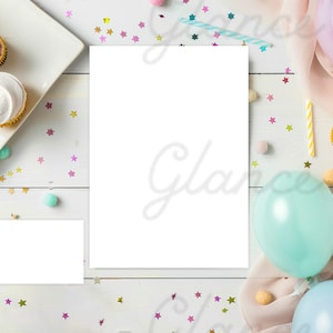 Maquete de cartão de aniversário, maquete de cartão 5x7, cartão de visita 3,5x2, convites de festa, cartões de felicitações estacionários, cartão de casamento de aniversário