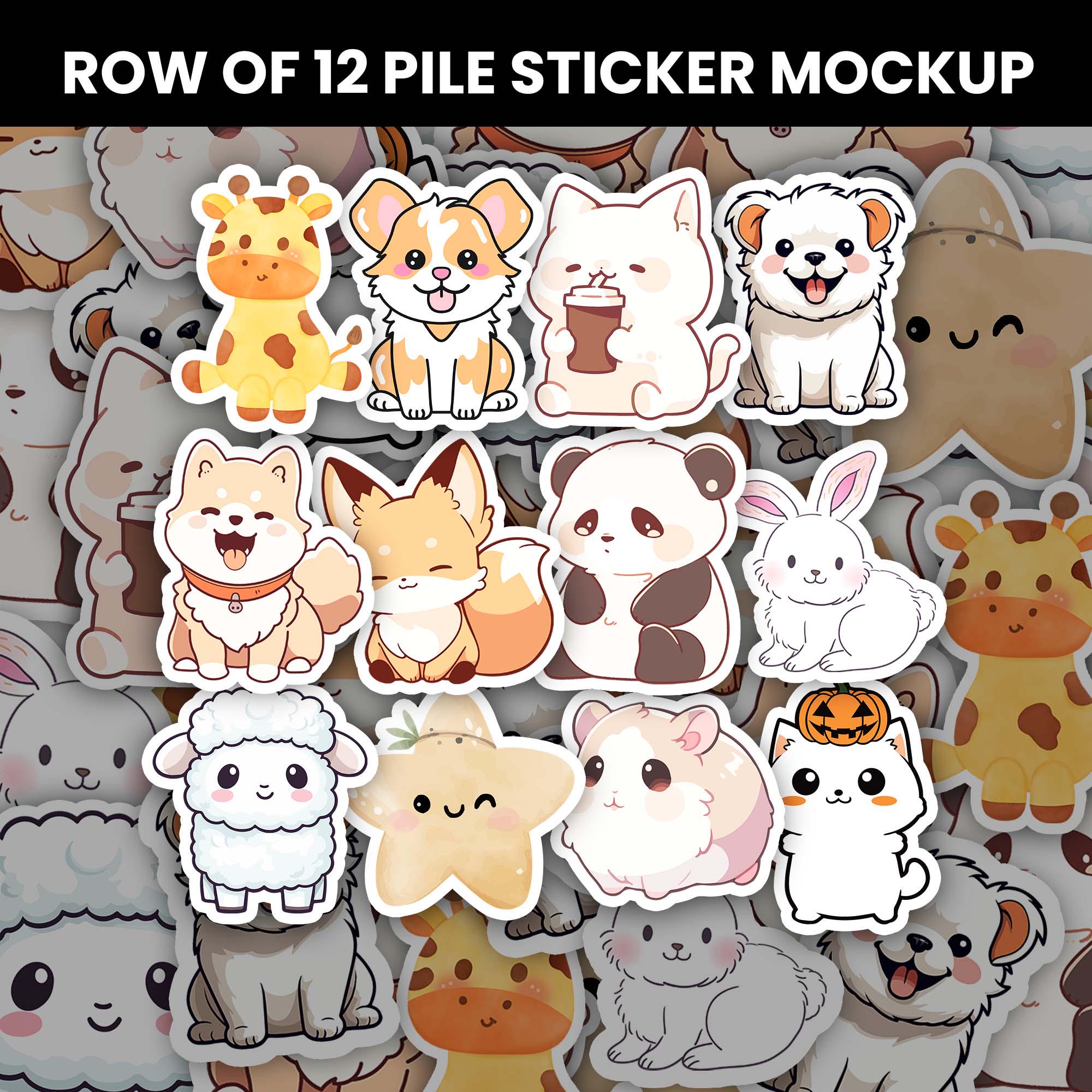Row of 12 Sticker Pile Mockup, Sticker Mockup, Multiple, Decal Mockup ...