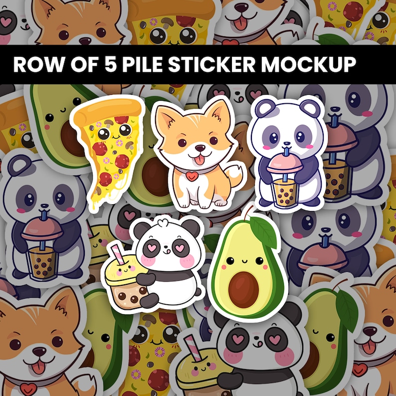 Multiple Decals Row of 5 Sticker Pile Mockup, Sticker Mockup, Multiple, Decal Mockup ...