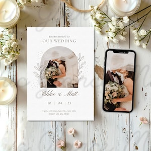 PSD Telefon und Karten Mockup, Canva Mockup, PNG, 5x7 Karte und Telefon, Smartphone Einladung Einladen Grußkarte Party Geburtstag Hochzeitskarte 5x7