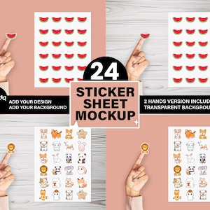 Sticker Sheet Mockup, 24 Stickers, Sticker Mockup, Hand, Decal Mockup Die Cut Sticker Mockup Sticker Mockup, psd, Smart Object Replacement