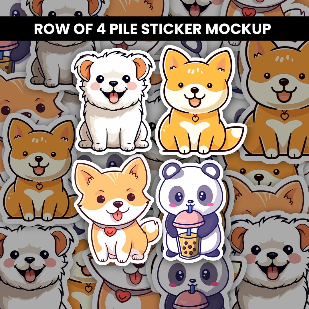 Row of 4 Sticker Pile Mockup, Sticker Mockup, Multiple, Decal Mockup ...
