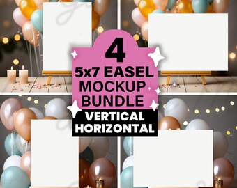 4 x Glamour Party Easel Mockup 5x7 / Easel Mockup Baby Shower Easel Mock Up Canvas / Mockup Bundle Set / Tabla de asientos & Maqueta de cartel de bienvenida