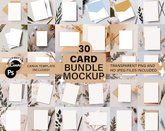 30 x Greeting Card Mockup Bundle 5x7 Canva Template Invite Mock-Up Stationary Card Wedding Baby Shower Invitation Thank You Paper Mockups