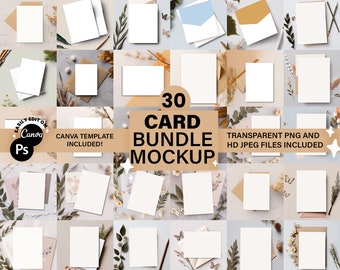 30 x Greeting Card Mockup Bundle 5x7 Canva Template Invite Mock-Up Stationary Card Wedding Baby Shower Invitation Thank You Paper Mockups