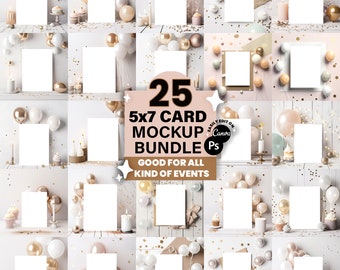 25 Invitation Greeting Card Mockup Bundle, 5x7 Invite Mockup, Party Card Wedding, Card Baby Shower Invitation, Thank You Card Mockups, PNG