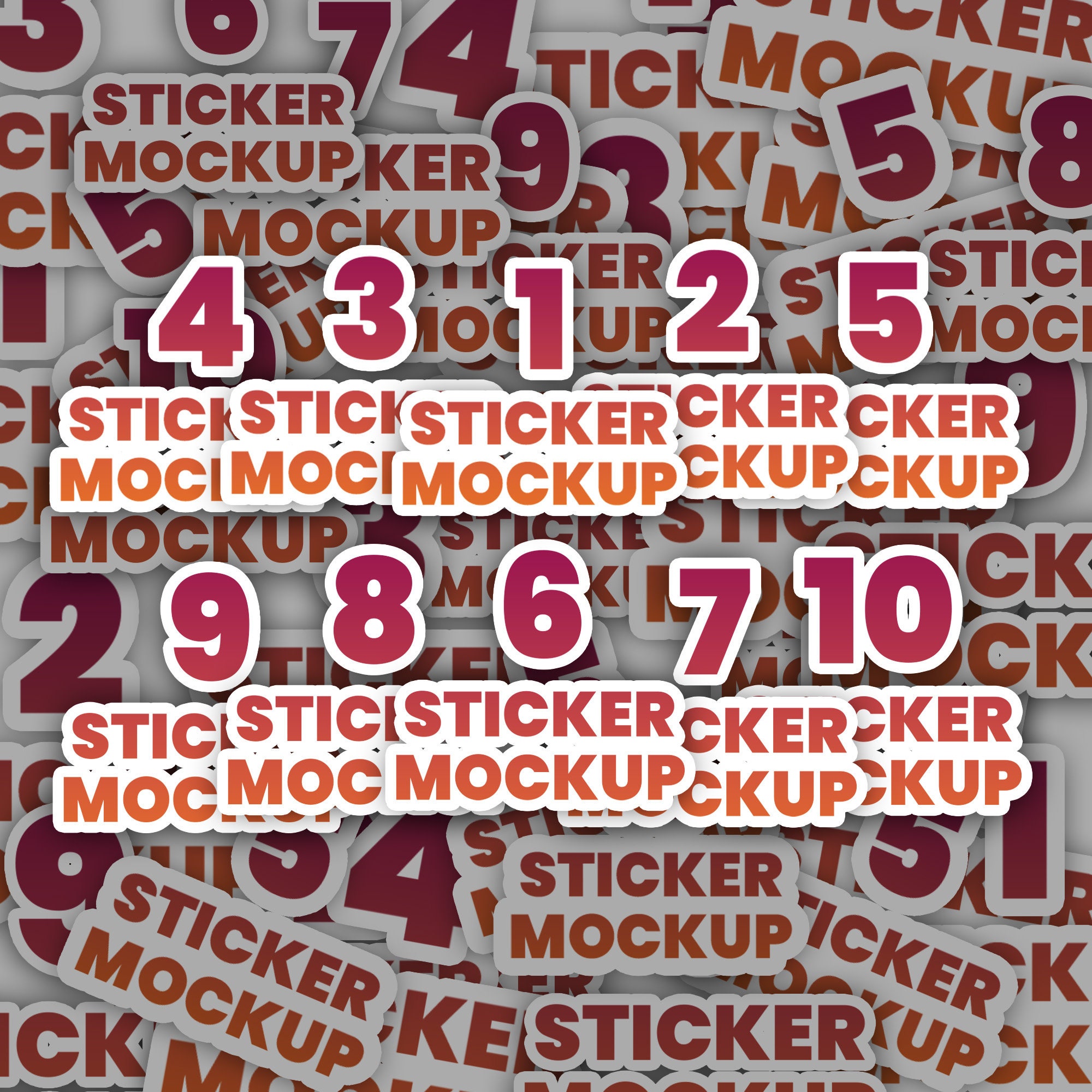 Multiple Decals Row of 10 Sticker Pile Mockup, Sticker Mockup, Multiple, Decal Mockup ...