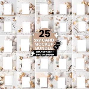 25 Invitation Greeting Card Mockup Bundle, 5x7 Invite Mockup, Invite Card Wedding, Card Baby Shower Invitation, Thank You Card Mockups, PNG