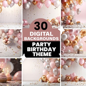 30 x Party Birthday Digital Backgrounds, Mockup Bundle, Add Your Own Products, Digital Background Mock up, Styled Stock Photography, Pink