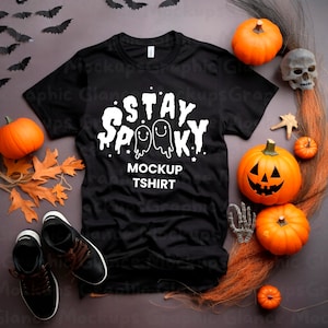 Schwarzes T-shirt Mockup Halloween-Shirt Mockup Hexe Tshirt Mock Up gestylt Stock Foto T-Shirt Mockup SVG Mockup Sublimation JPG Digital Download