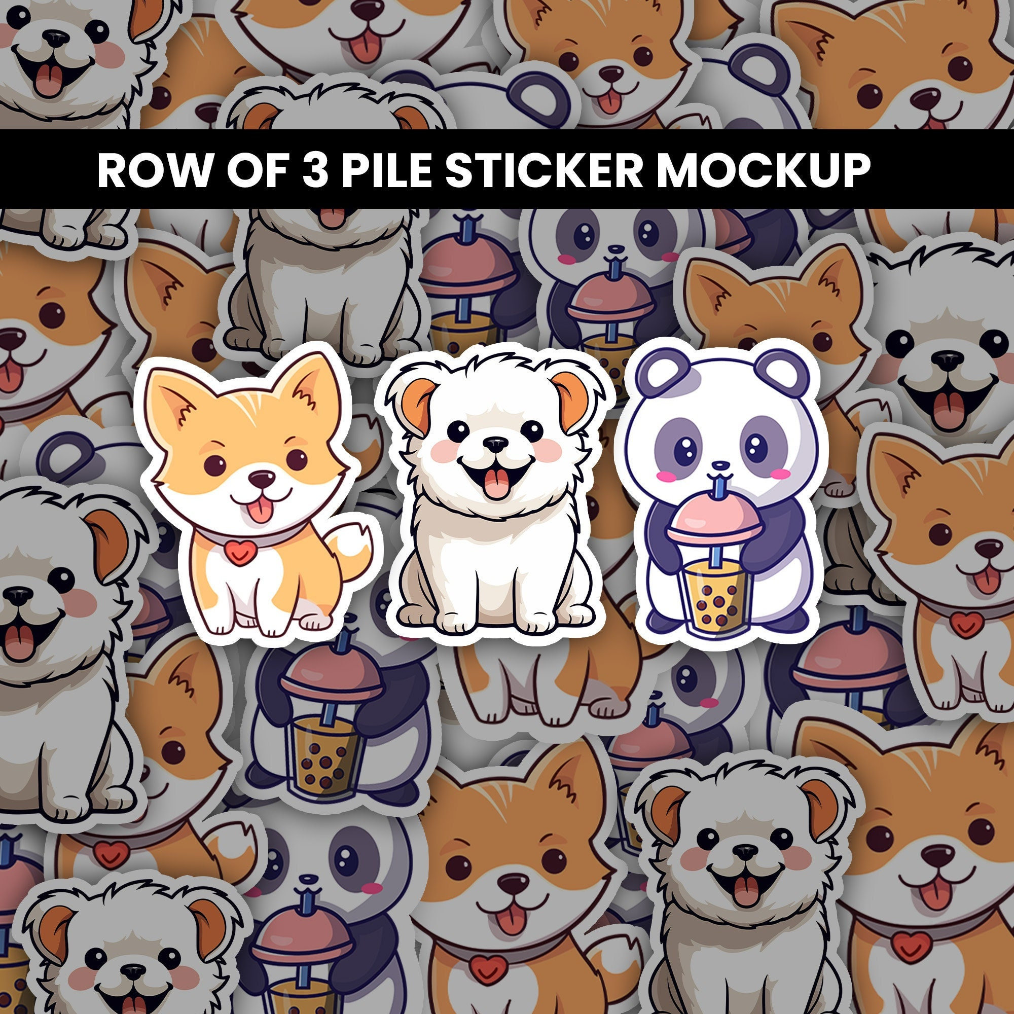 Multiple Decals Row of 3 Sticker Pile Mockup, Sticker Mockup, Multiple, Decal Mockup ...