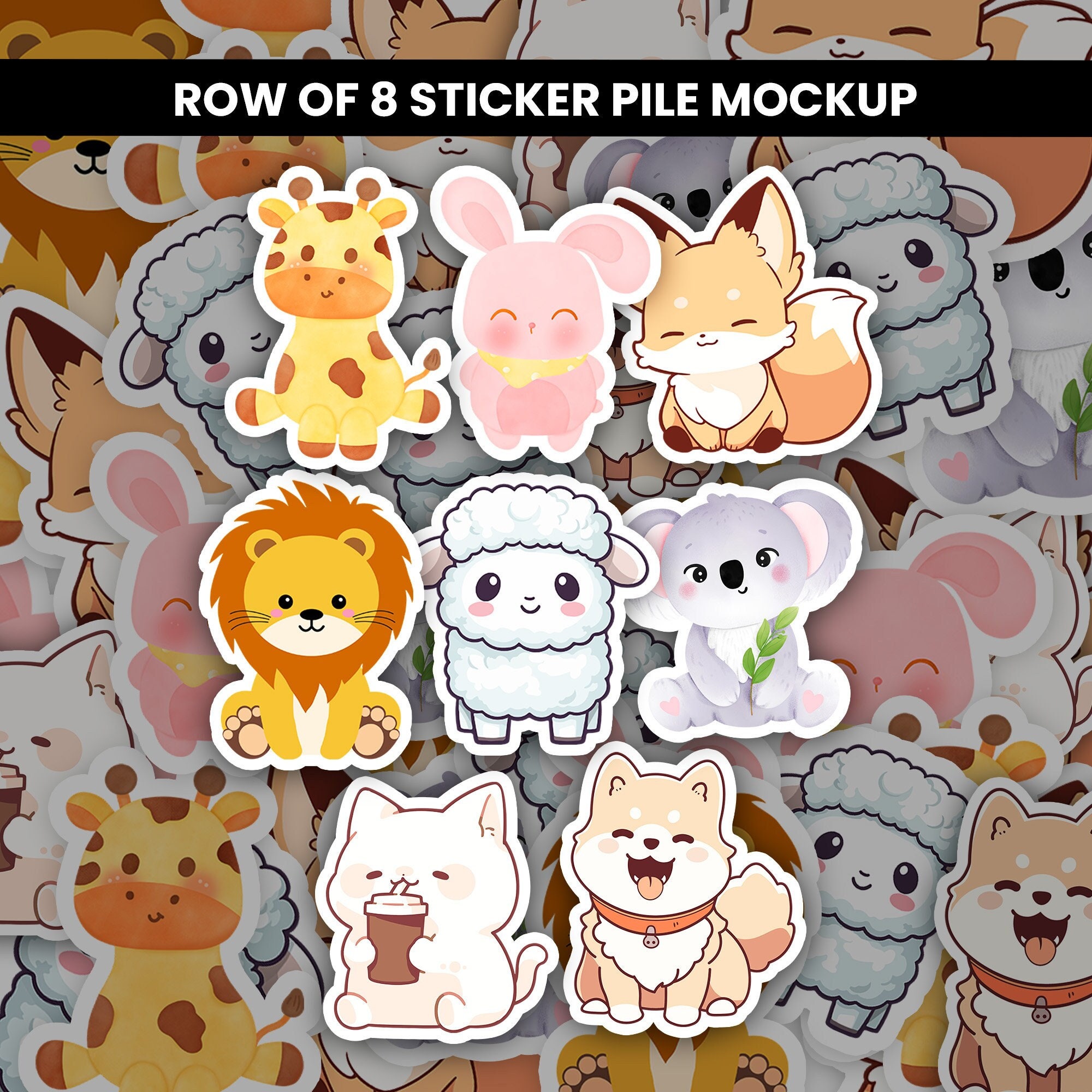 Sticker Template Rows Sticker Pile Mockup, Sticker Mockup, Row of 8, Multiple, Decal Mockup ...