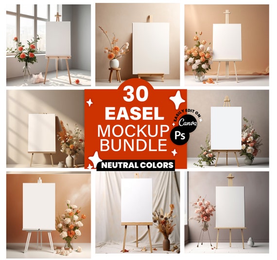 30 x Welcome Sign Easel Mockup Bundle | 5x7 Canvas Easel Mockups Seating Chart Sign Wedding Bridal Baby Shower 1:1 Square Ratio Images