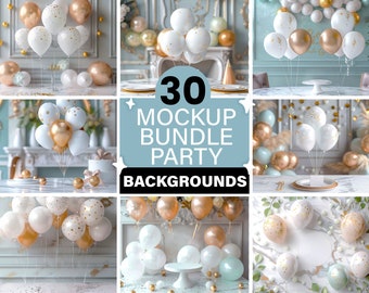 30 digitale Hintergründe, Mockup-Bundle, fügen Sie Ihre eigenen Produkte hinzu, digitales Hintergrund-Mockup für die Fotografie flach liegend, Party, Hochzeit, Geburtstag